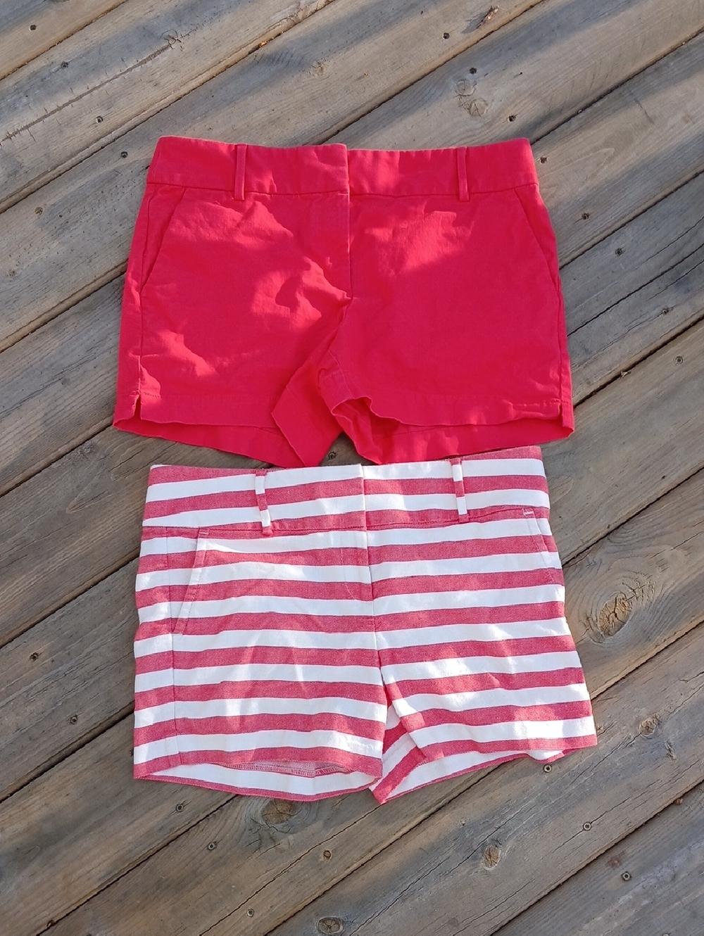 Size 10 Shorts - Solid Coral and Coral-White Stripes